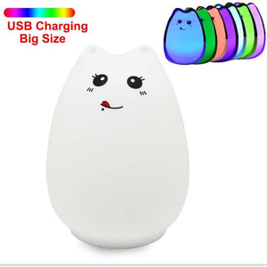 Silicone Touch Sensor LED Night Light For Children Baby Kids 7 Colors 2 modes Cat LED USB LED Night Lamp