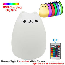 Load image into Gallery viewer, Silicone Touch Sensor LED Night Light For Children Baby Kids 7 Colors 2 modes Cat LED USB LED Night Lamp