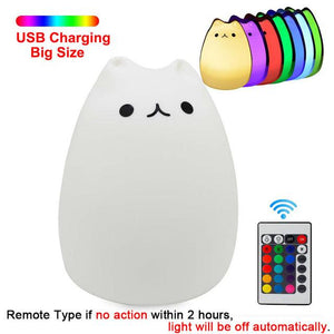 Silicone Touch Sensor LED Night Light For Children Baby Kids 7 Colors 2 modes Cat LED USB LED Night Lamp