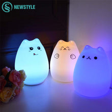 Load image into Gallery viewer, Silicone Touch Sensor LED Night Light For Children Baby Kids 7 Colors 2 modes Cat LED USB LED Night Lamp